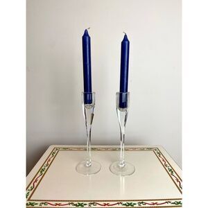 PAIR Oneida Hand-Cut Lead Crystal Taper Candle Holders 8.25” Modern Elegance Cle